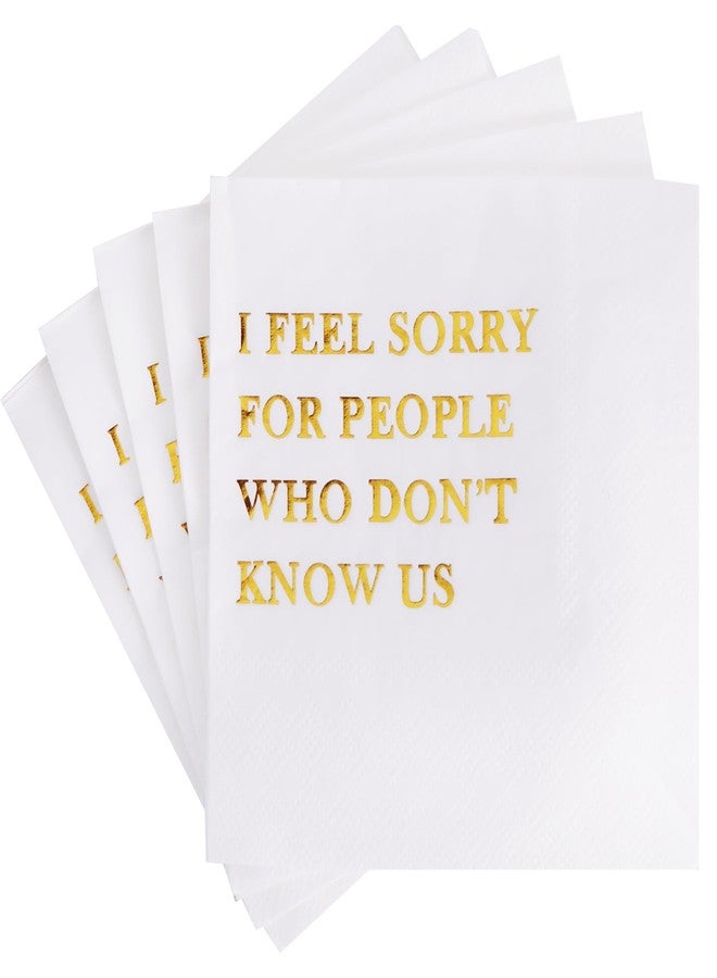 Vuzvuv 50 Pack Funny Quotes Cocktail Napkins - Humorous Party Disposable Paper Hand Napkins for Gatherings Get-Togethers Party Supplies Decorations Table Decor (5" Folded 2 Ply -Gold Foil White) - Image 1